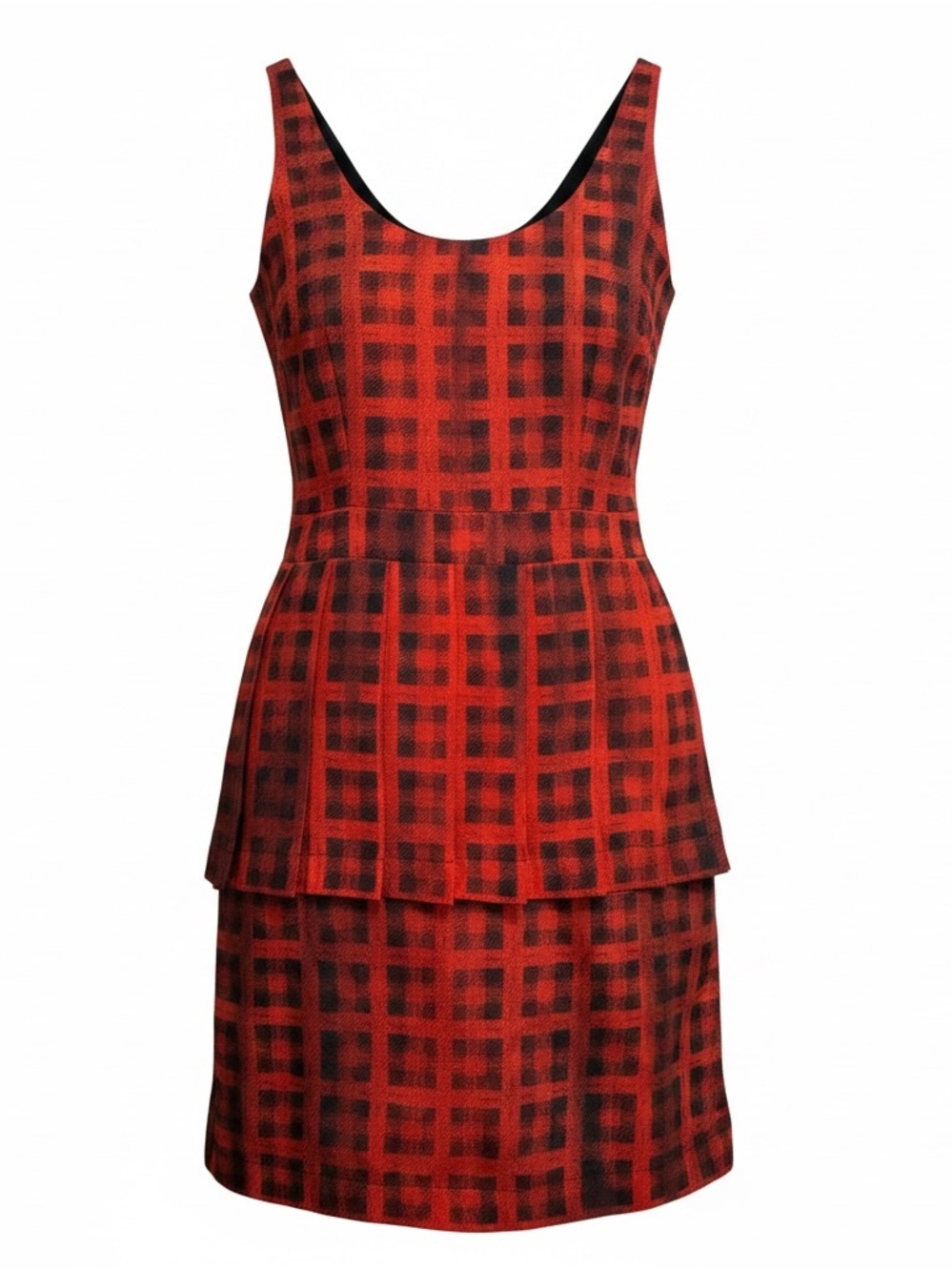 Moschino Couture Red Black Graphic Plaid Peplum Dress IT 38 US 4 NWT